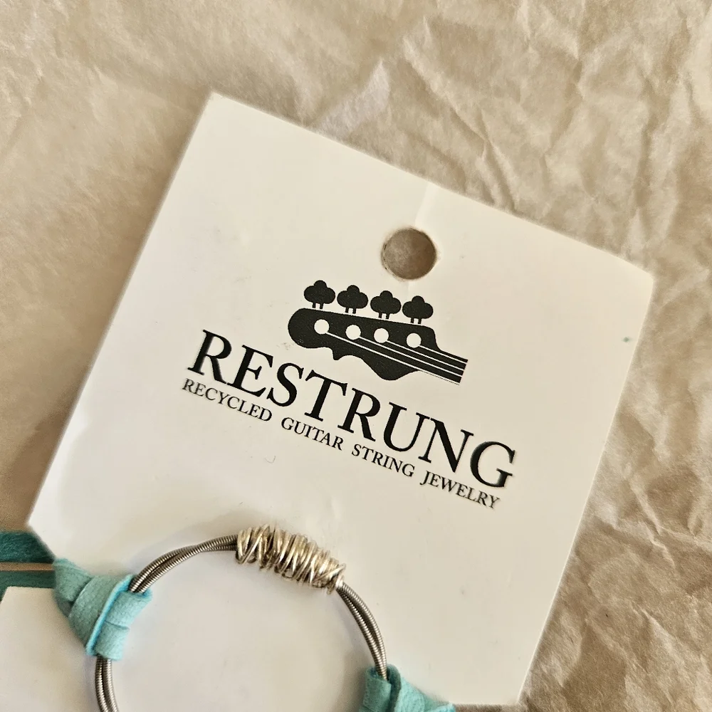 Restrung guitar string Silver necklace choker leather tie NEW